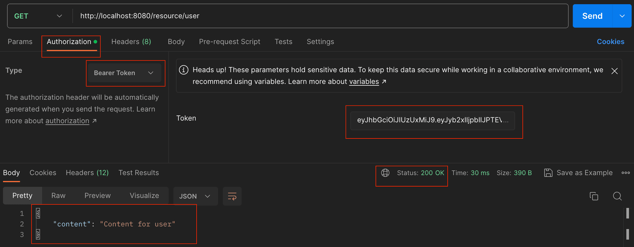 Truy cập API với token